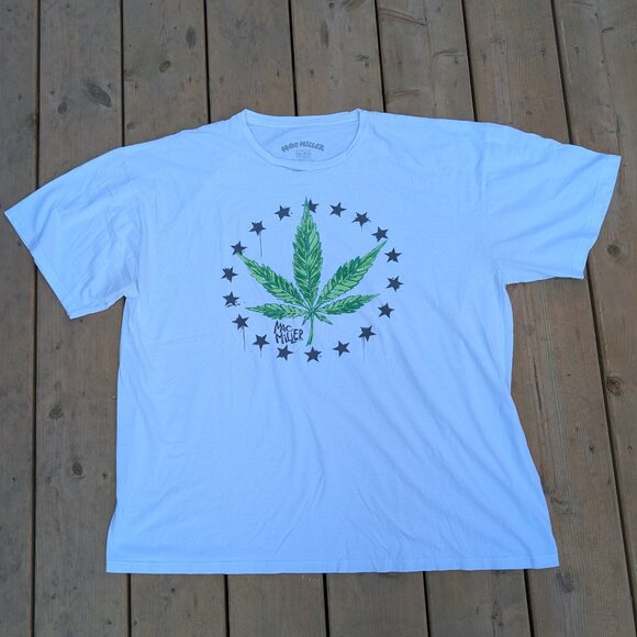 Mac Miller T-Shirt Men 2XL White Star Circle Pot Leaf Crew Neck Pullover Cotton - Picture 1 of 7